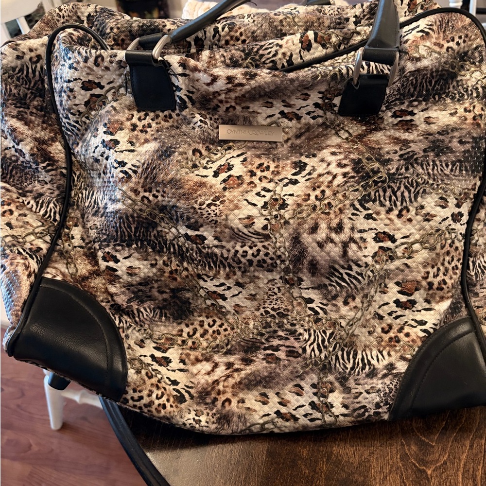 Cynthia Rowley Leopard Print  Weekender Bag with Black Accents